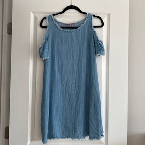 Saks Fifth Avenue Denim Frayed Cold Shoulder Dress